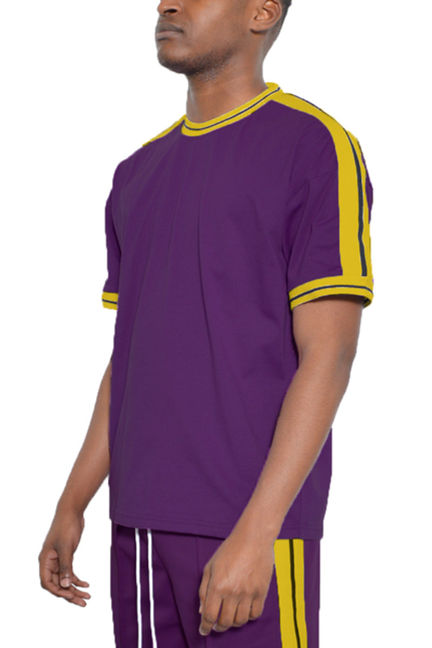 Solid Side Stripe TShirt - WT3766-PURYW-S