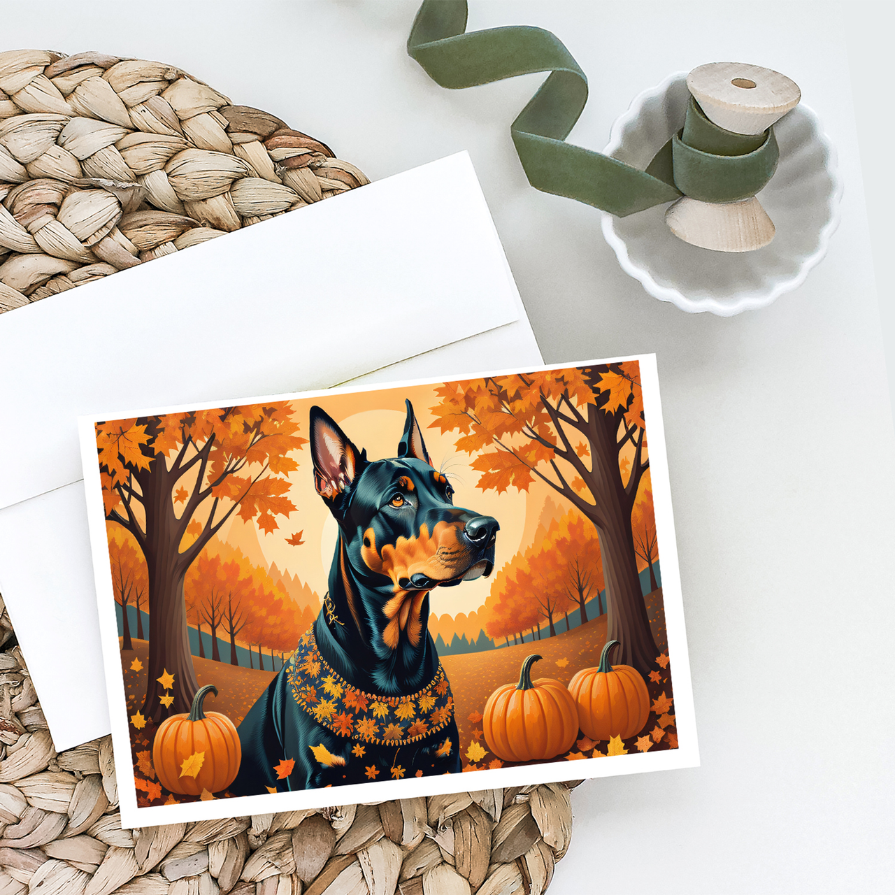 Doberman Pinscher Fall Greeting Cards Pack of 8
