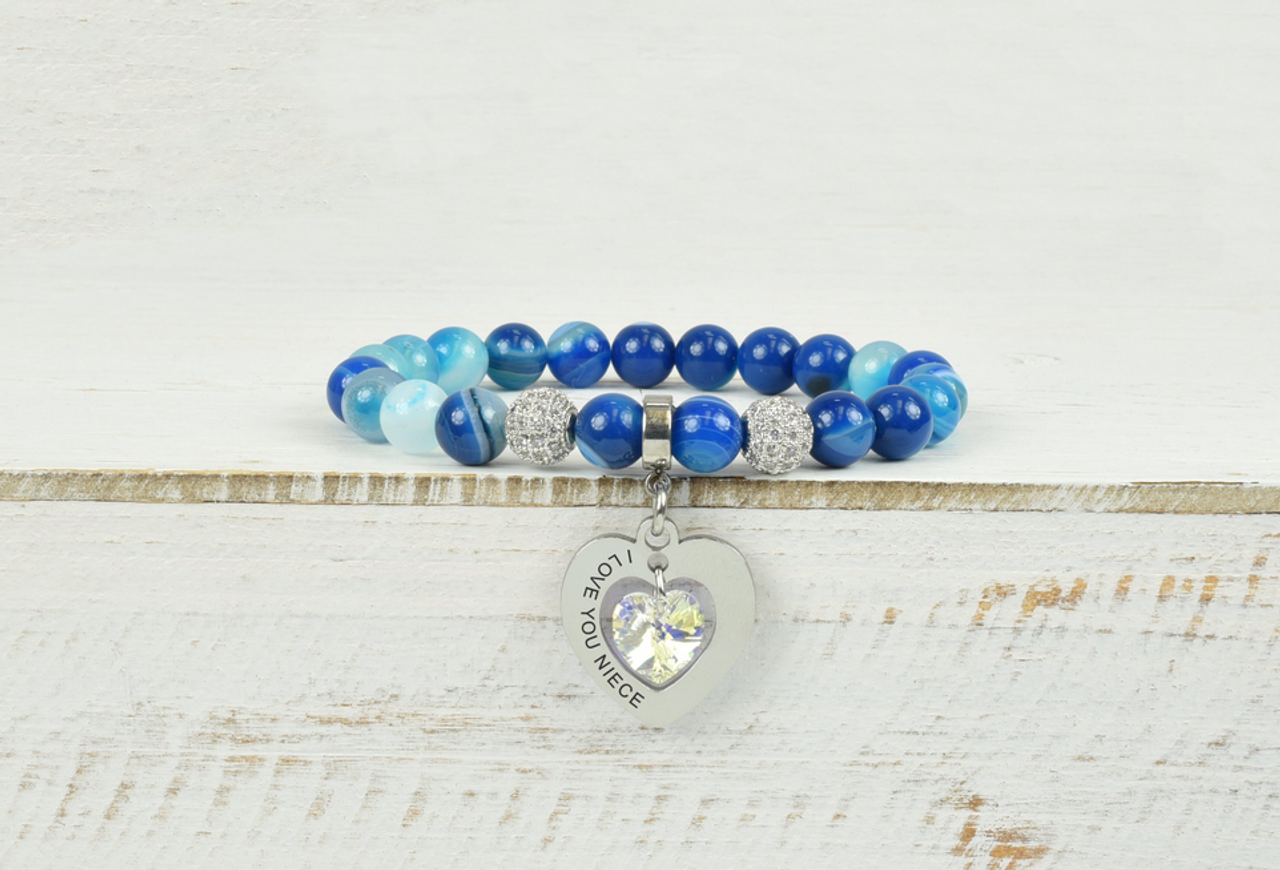 Natural Agate Stretch Bracelet Made With Austrian Crystals By Pink Box - PinkBox5-00820