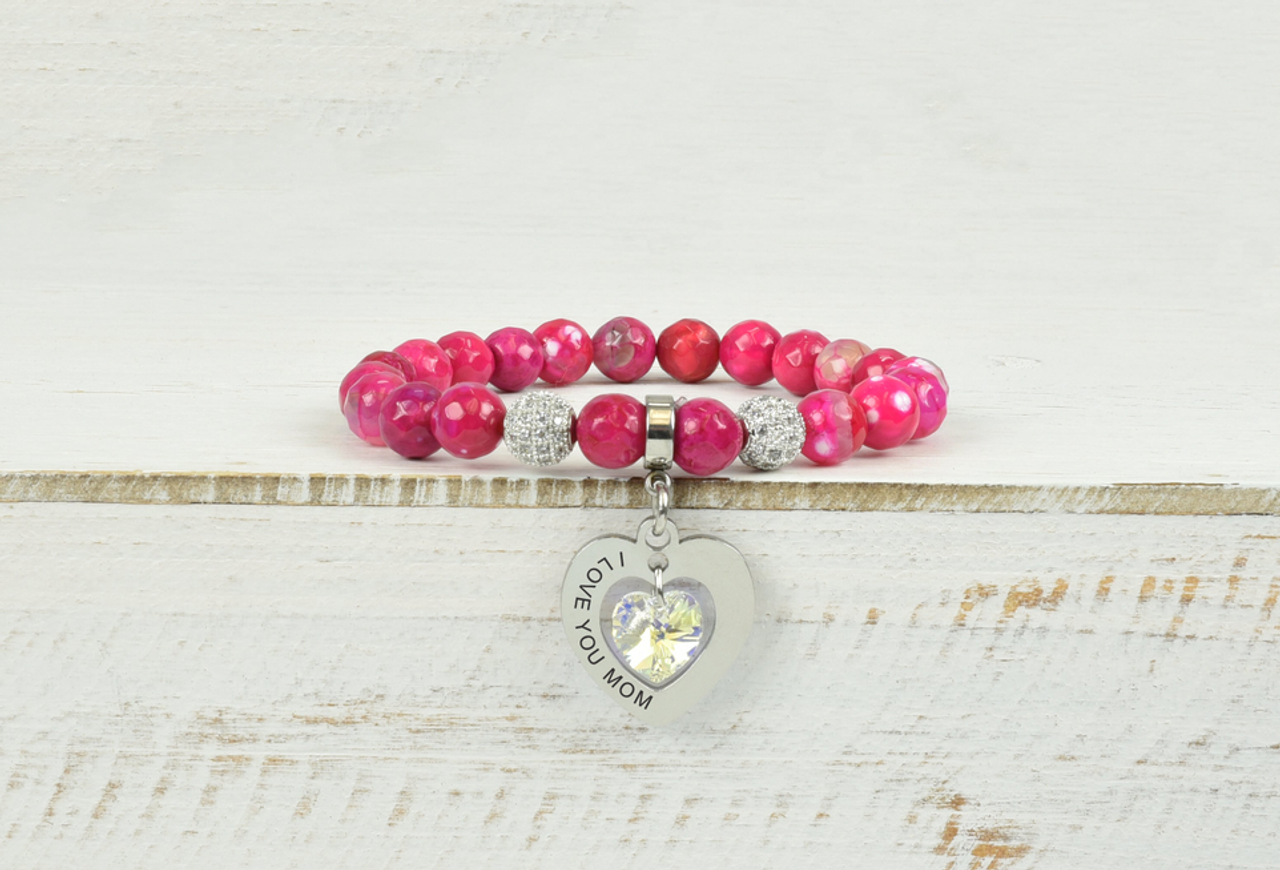 Natural Agate Stretch Bracelet Made With Austrian Crystals By Pink Box - PinkBox5-00805