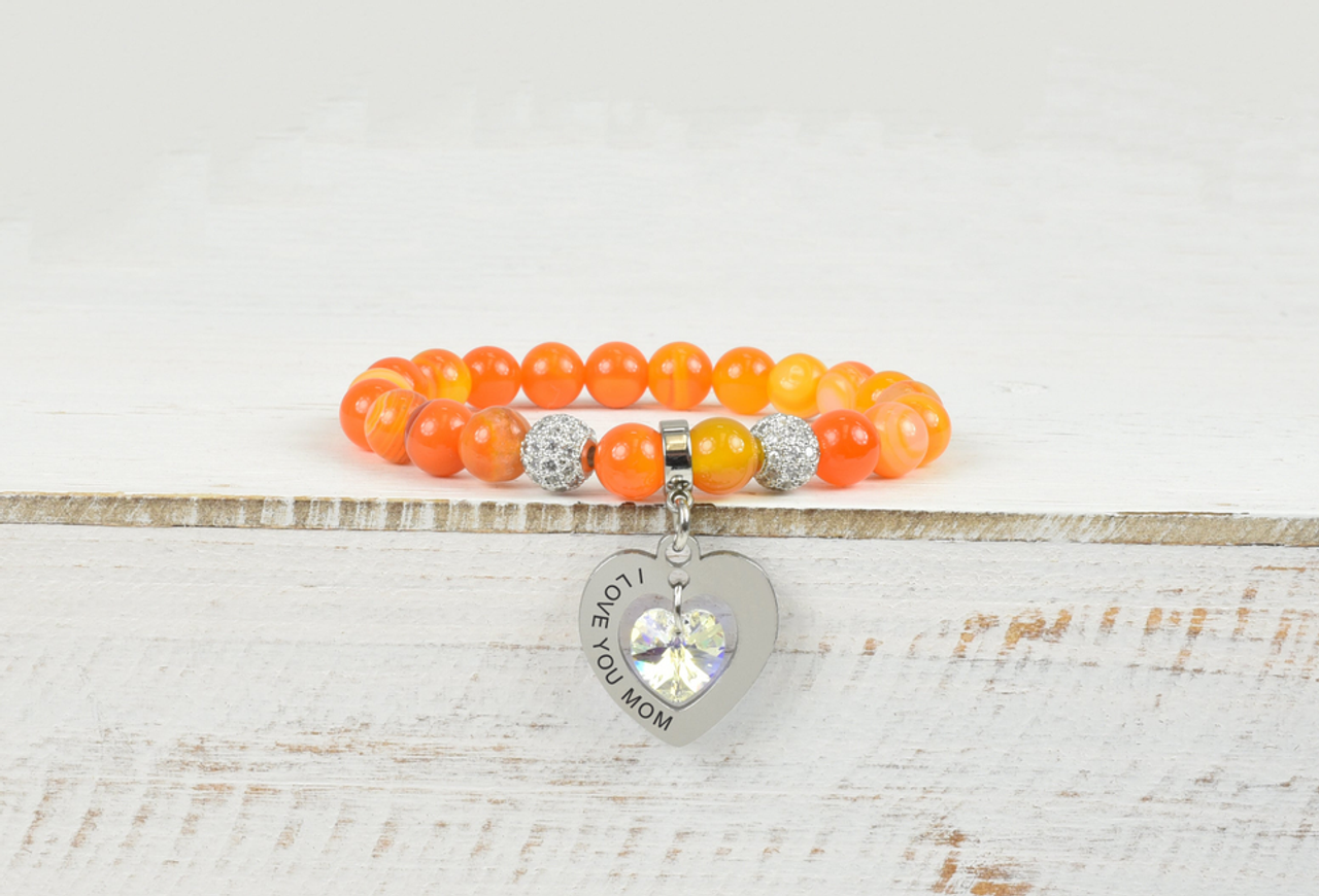 Natural Agate Stretch Bracelet Made With Austrian Crystals By Pink Box - PinkBox5-00810