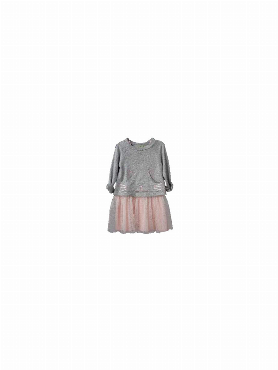 H.Grey & Blush Hoodie Dress Ft Foil "Cat" Graphic - S001831B002253P000578V010
