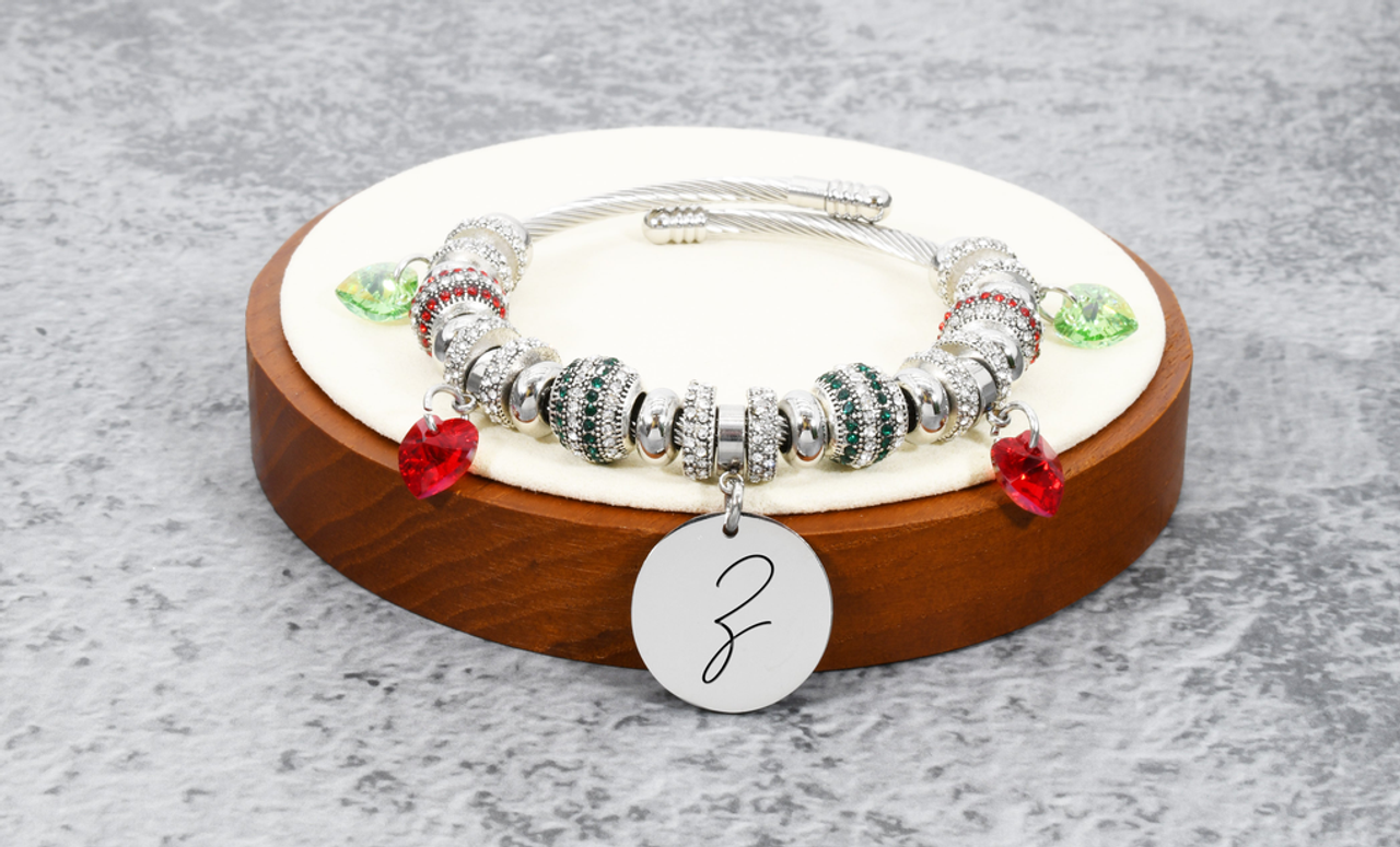Women's Red and Green Initial Charmed Bracelet By Pink Box - PBP0044ADULZ