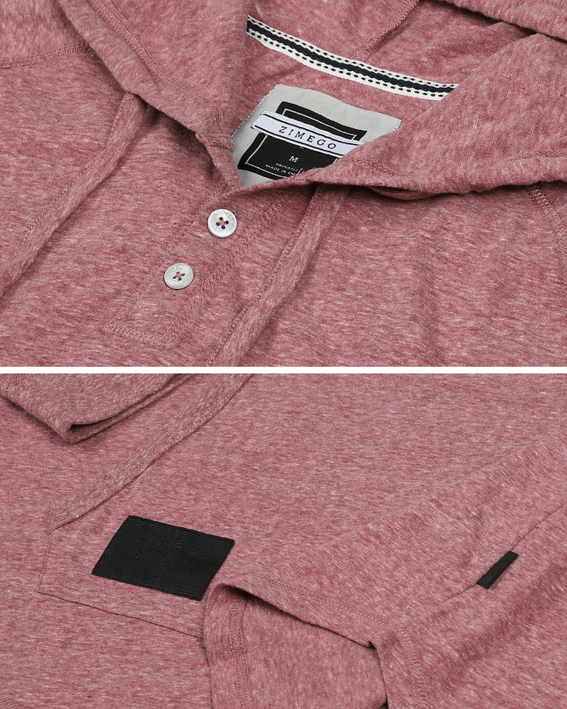 ZIMEGO Men's Long Sleeve Henley Raglan Hoodie with Kangaroo Pocket - ZGLS142H-MAR-MAR-XL