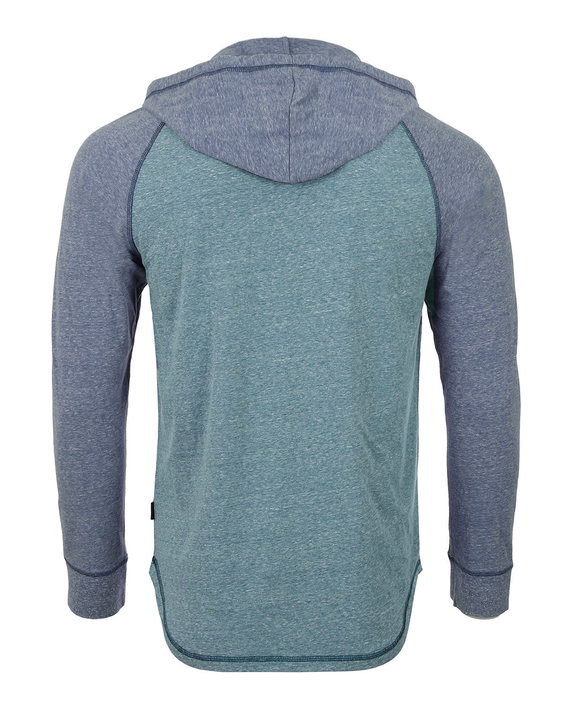 ZIMEGO Men's Long Sleeve Henley Raglan Hoodie with Kangaroo Pocket - ZGLS142H-GRN-NAV-L