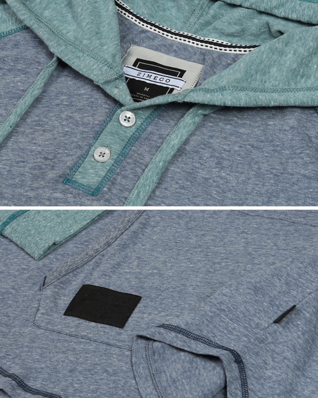 ZIMEGO Men's Long Sleeve Henley Raglan Hoodie with Kangaroo Pocket - ZGLS142H-NAV-GRN-XL