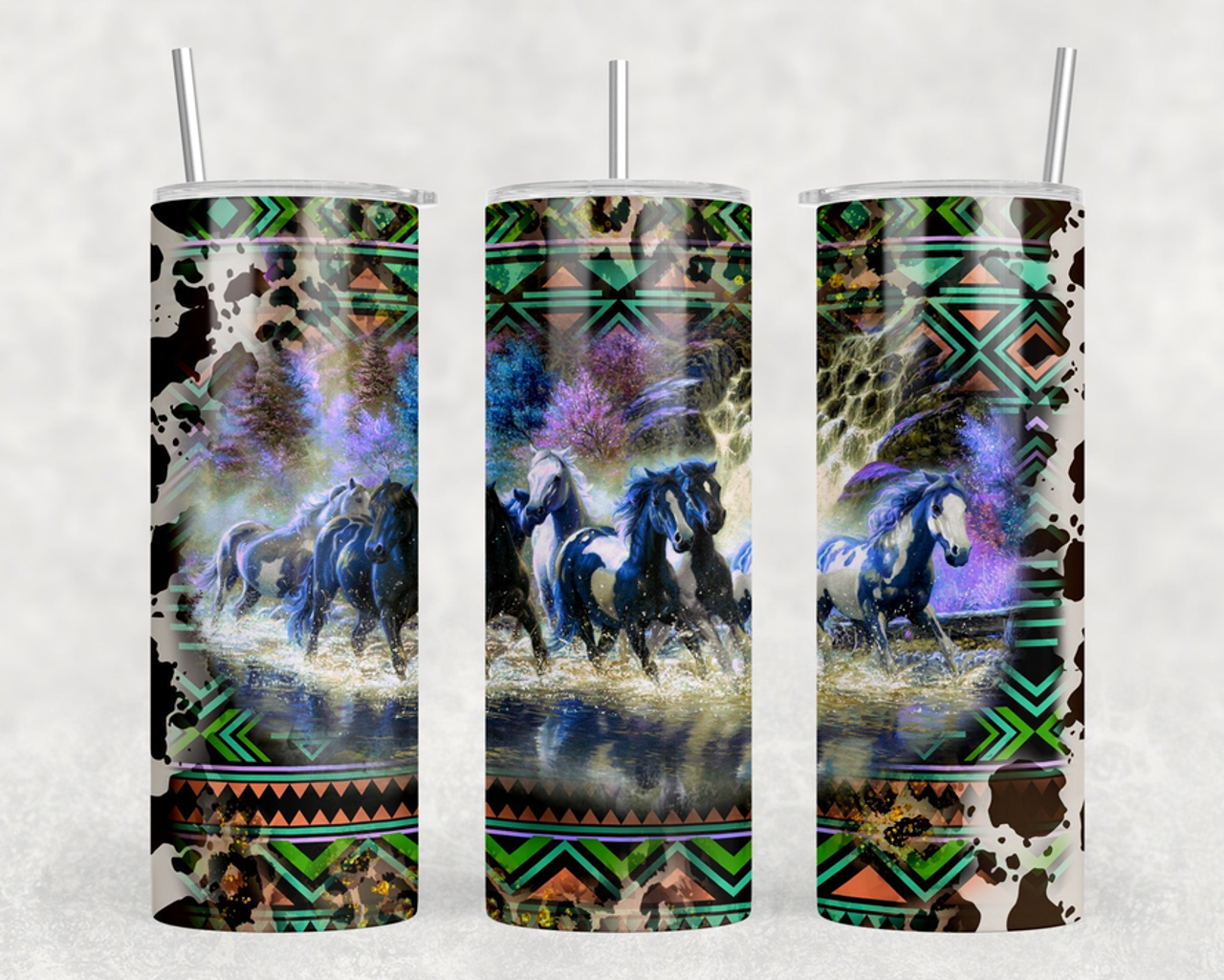 Western Horses|Skinny Tumbler|Optional Bluetooth Speaker| Speaker Color Varies