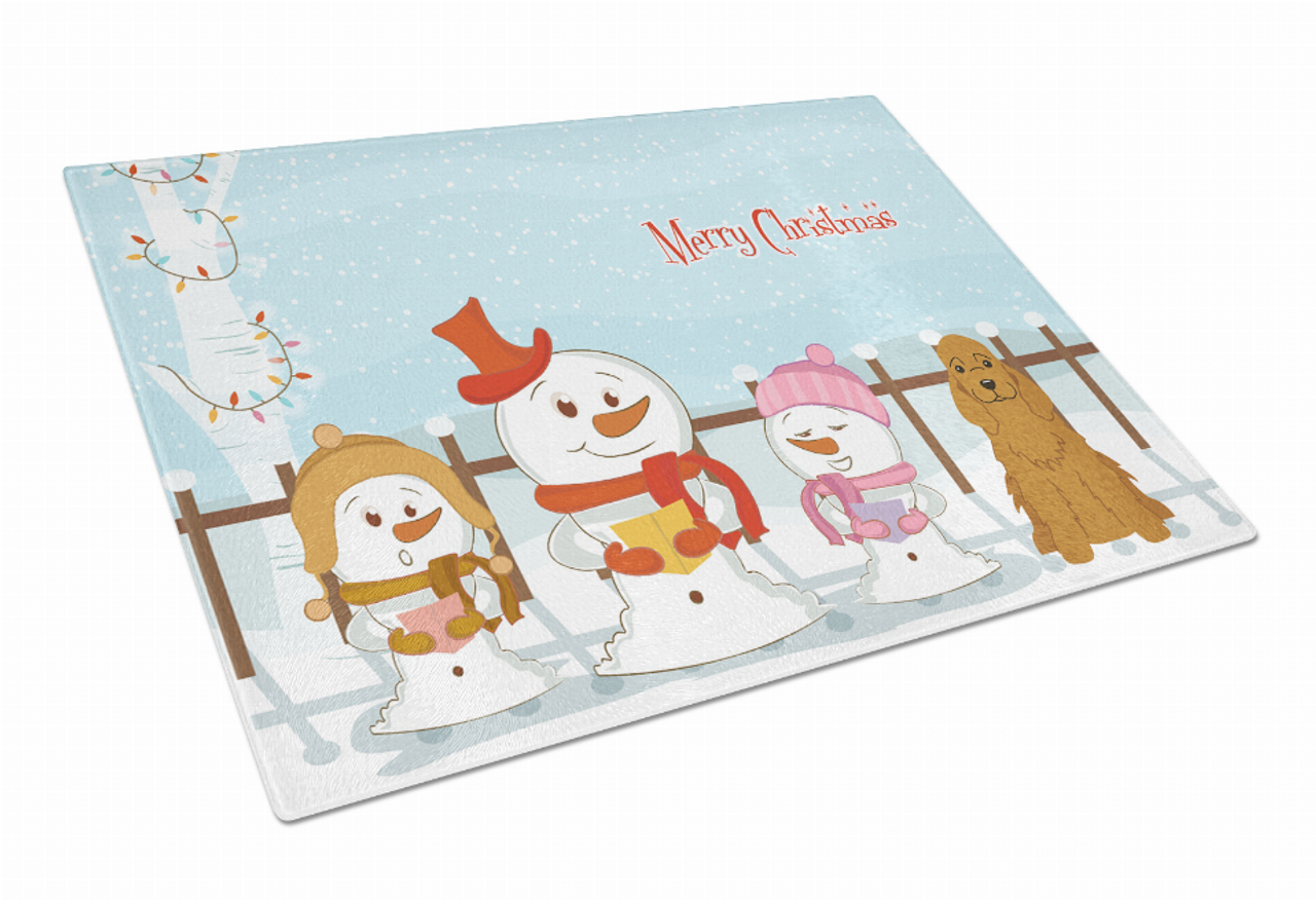Christmas Carolers Dog Print Glass Cutting Board Large