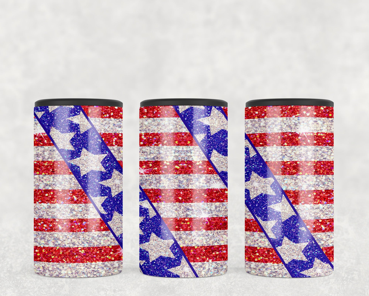 faux glitter Stars and Stripes  Steel can hugger - optional speaker