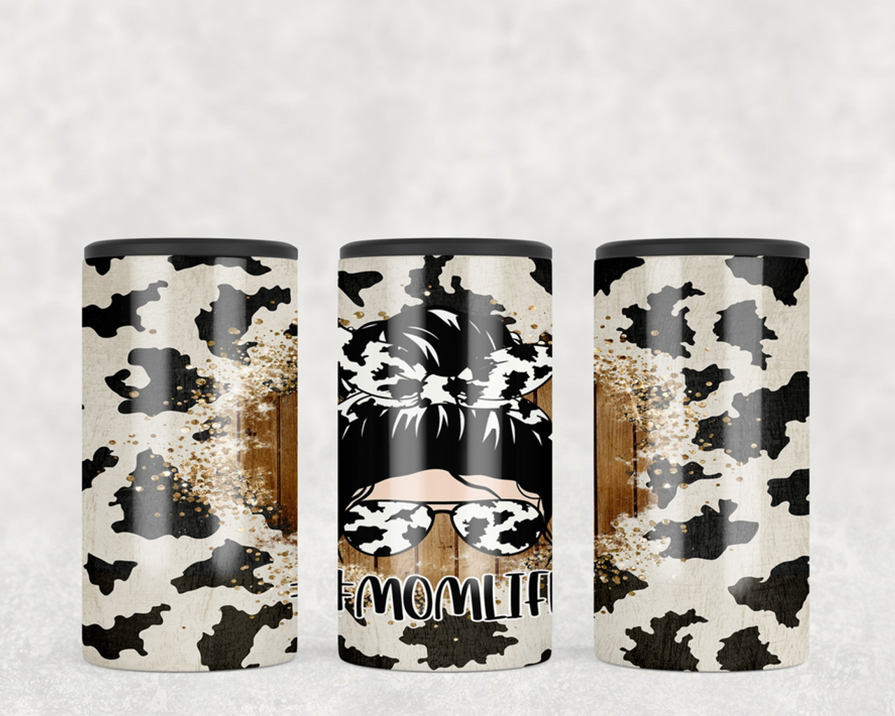 Cow Print Mom Life  Steel can hugger - optional speaker
