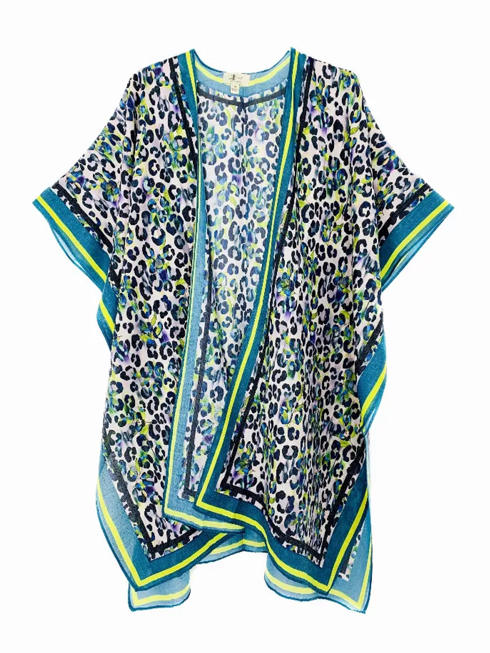 Leopard Kimono with Multi Strips Border
