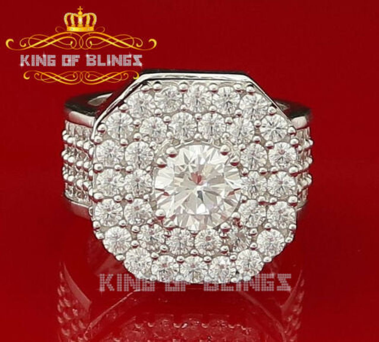 10K White Gold Finish in Silver Men's Ring Size 9.5 with Lab Created Diamonds