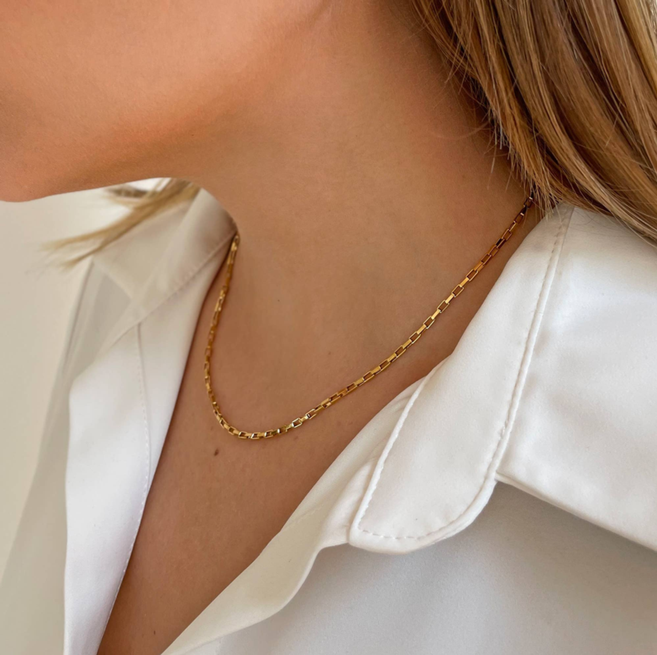BLAKE - DAINTY GOLD BOX CHAIN NECKLACE WATERPROOF JEWELRY