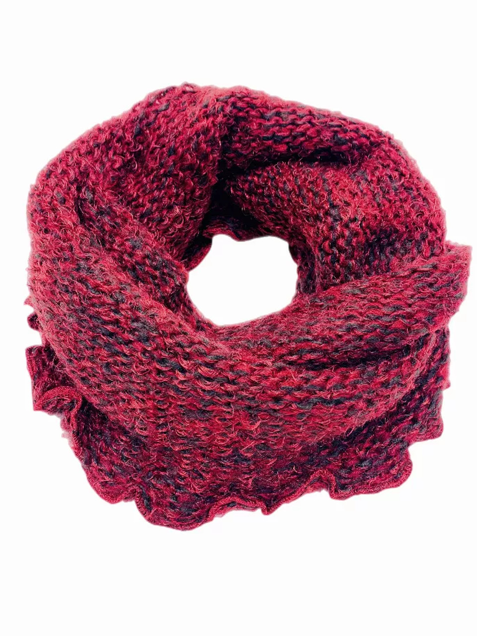 Knitted Yam Two Tone Loop Infinity Scarf - JC010903Red