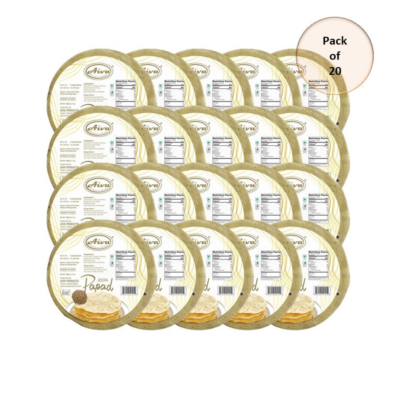 Aiva Pappadums (Indian Lentil Wafer Snack) Cumin Papad
