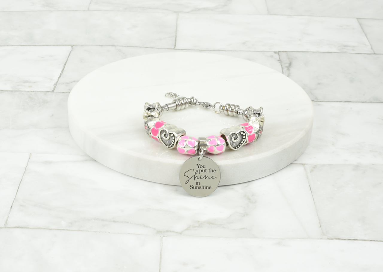 Kids Adjustable Inspirational Pink Charmed Bracelet By Pink Box - PBP0012KIDSSUNSHINE