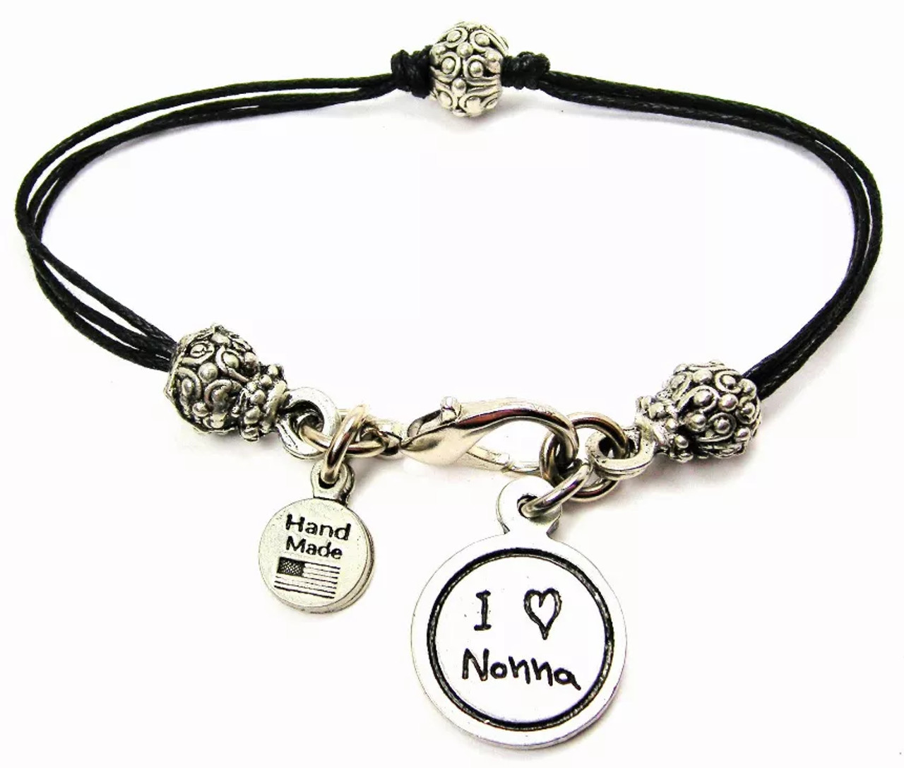 I Love Nonna Pewter Beaded Black Cord Bracelet