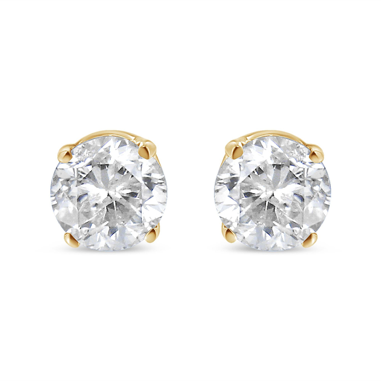 14K Yellow Gold 1/4 Cttw Round Brilliant-Cut Diamond Classic 4-Prong Stud Earrings (L-M Color, I1-I2 Clarity)