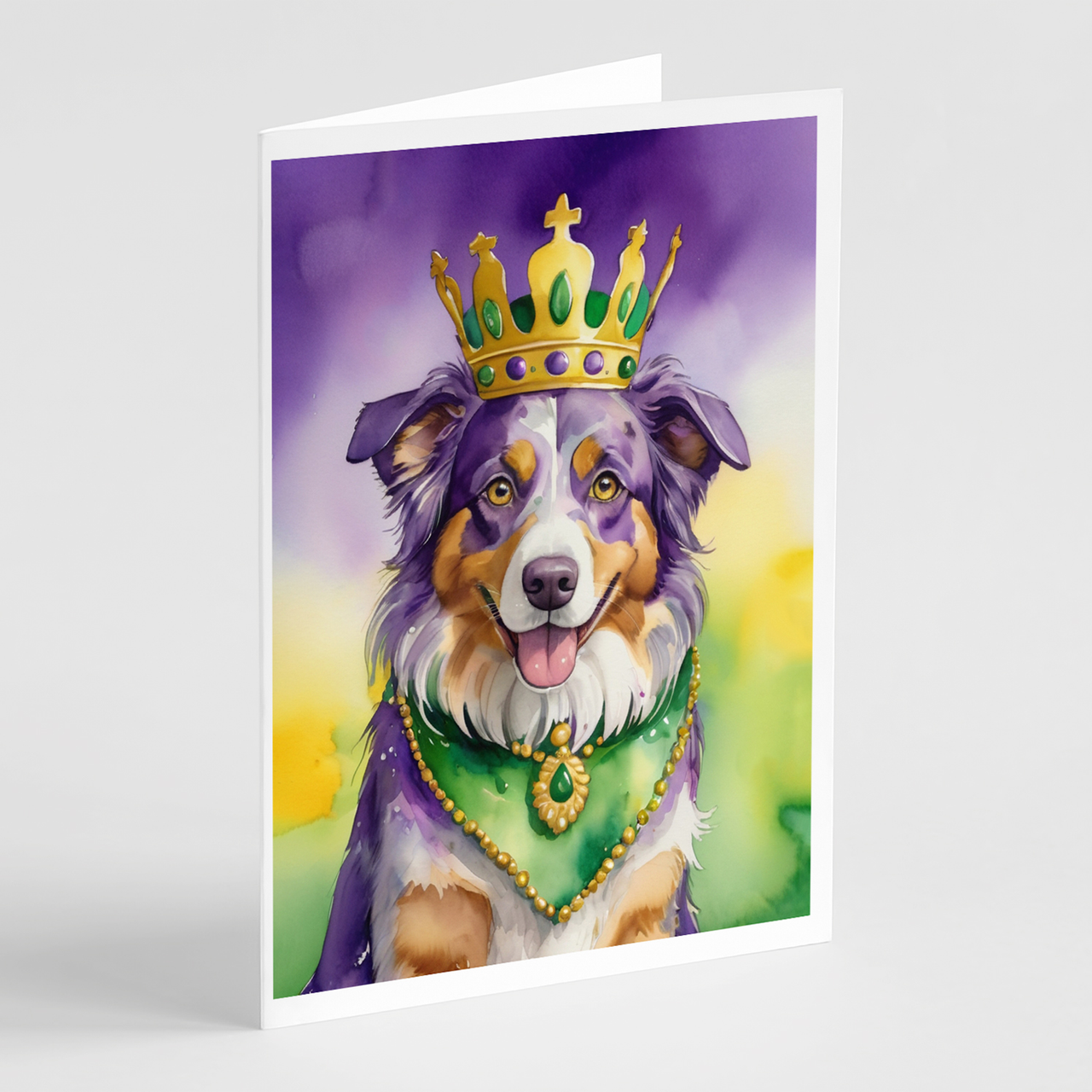 Australian Shepherd King of Mardi Gras Greeting Cards Pack of 8
