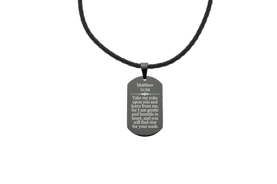 Genuine Braided Leather Scripture Necklace By Pink Box - Black - PinkBox-6-001355