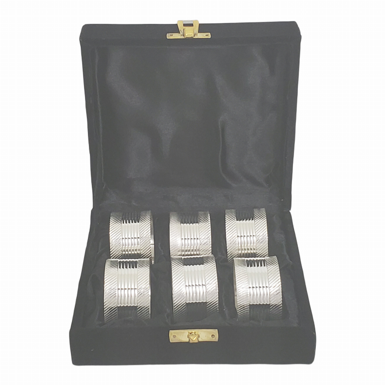 Set/6 Napkin Rings Ribbed & Elaborate Silver Plate