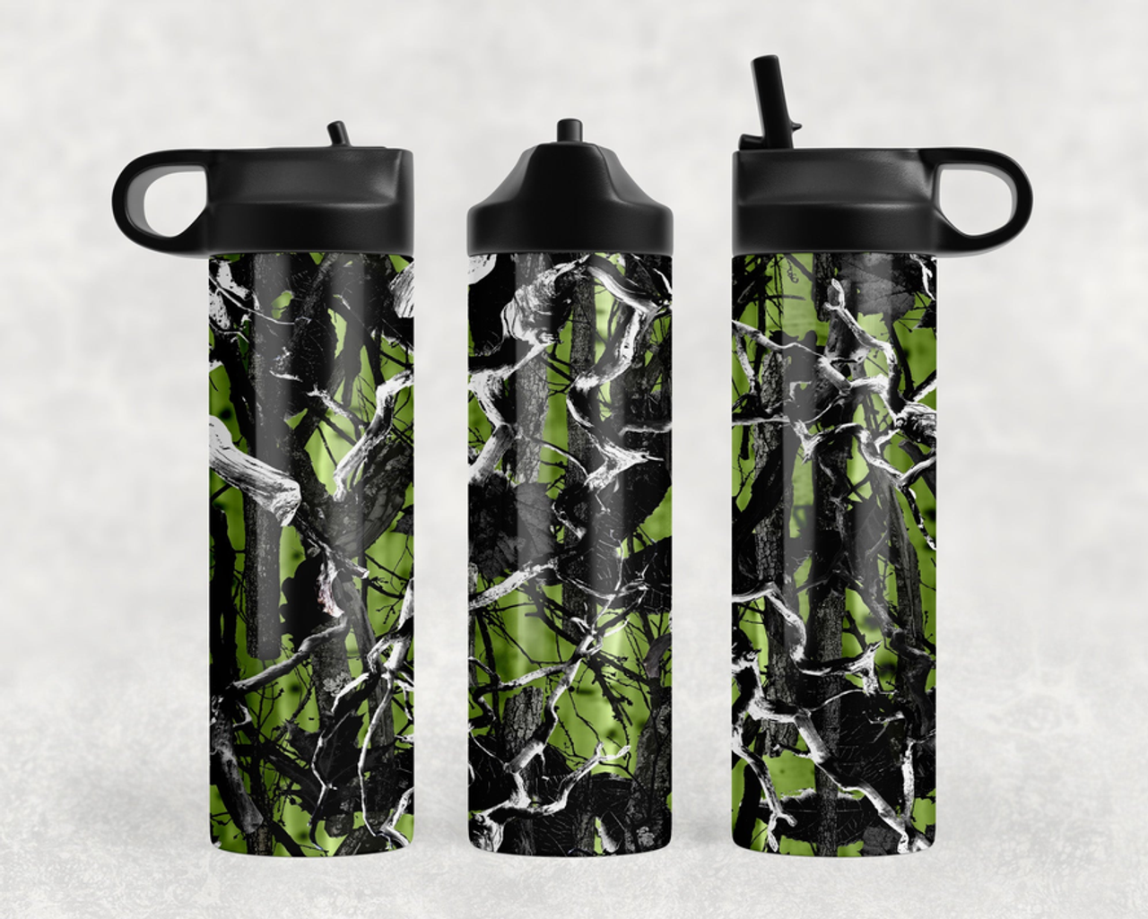 Lime Green Camo Steel Water Bottle