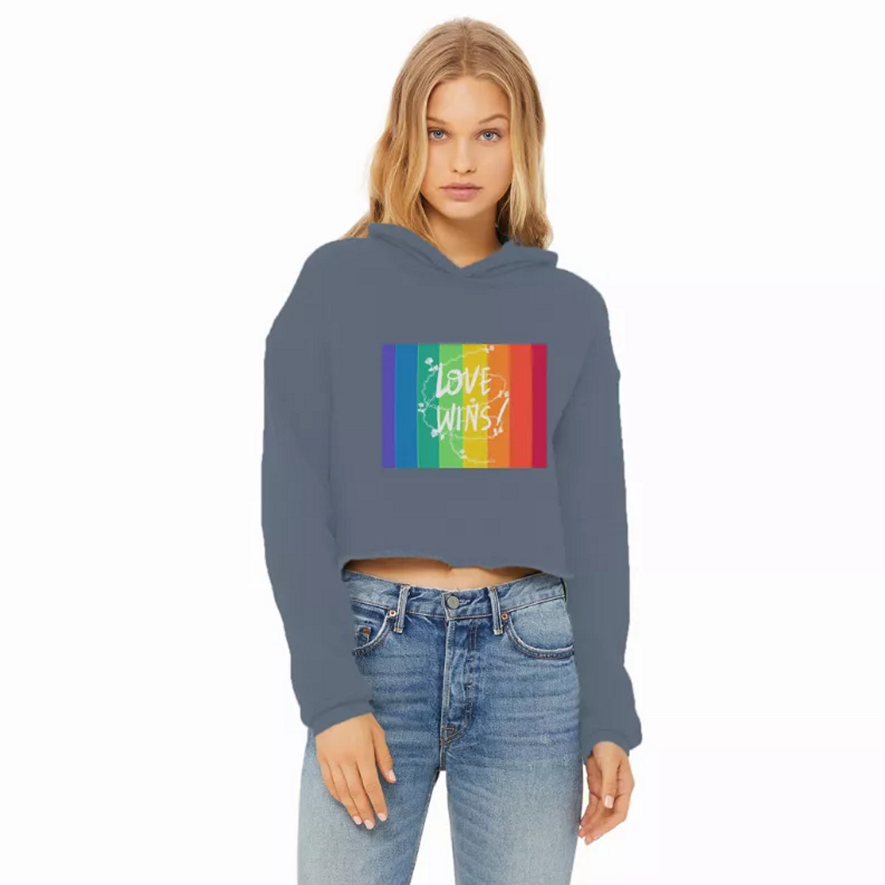 Love Wins Ladies Cropped Raw Edge Hoodie - S001662B002171P000240V053