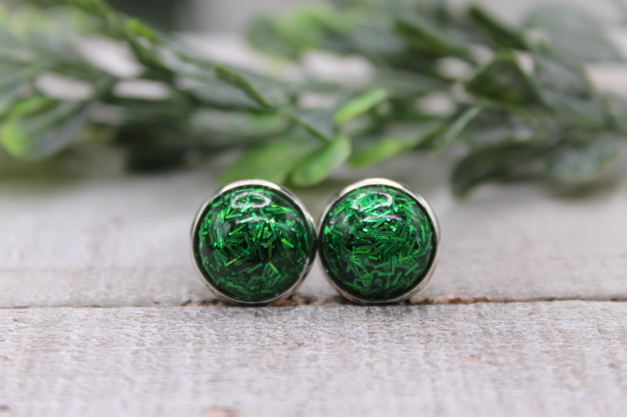 Green Confetti Dome Stud Earrings Green Confetti Dome Stud Earrings