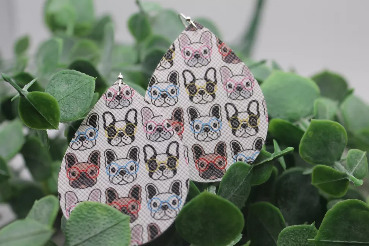 Frenchie Dogs Mini Faux Leather Earrings
