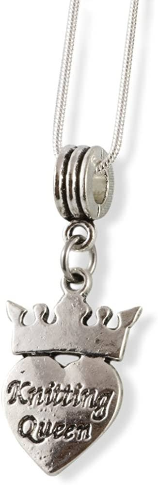 Knitting Queen With Crown And Heart Snake Chain Necklace