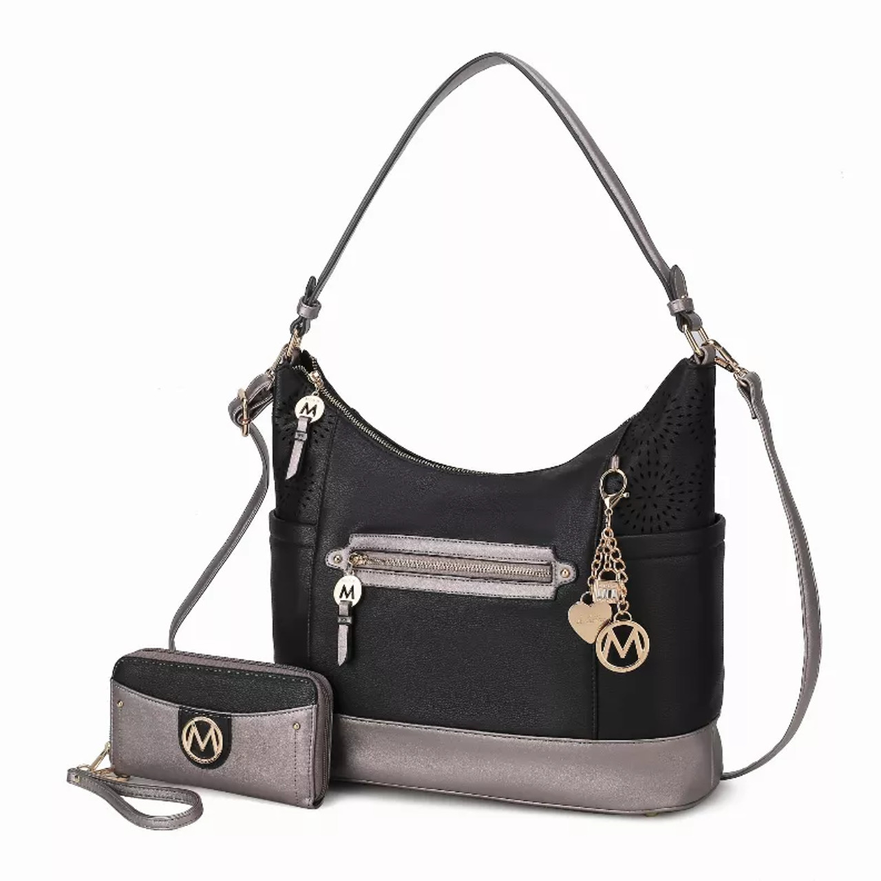 Charlotte Shoulder Bag & Matching Wallet - MKF-X758BK-PW-2