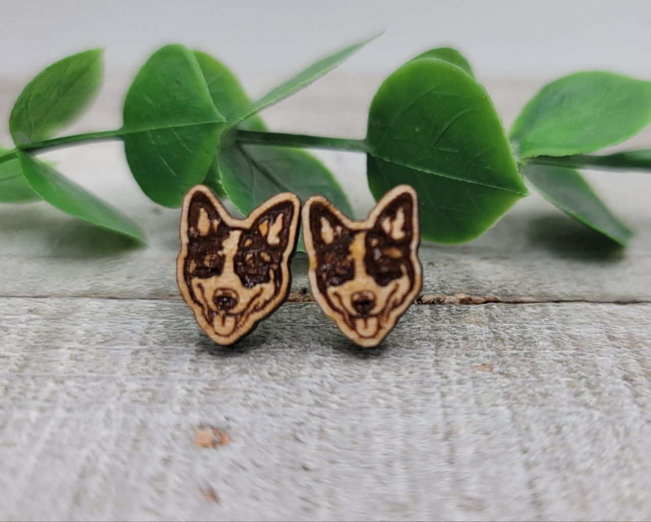 Blue Heeler Dog Breed || Wood Stud Earrings
