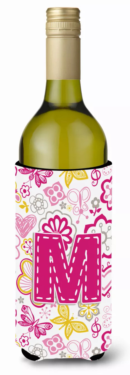 Monogram Letter Flowers and Butterflies Wine Bottle Hugger - CJ2005-MLITERK