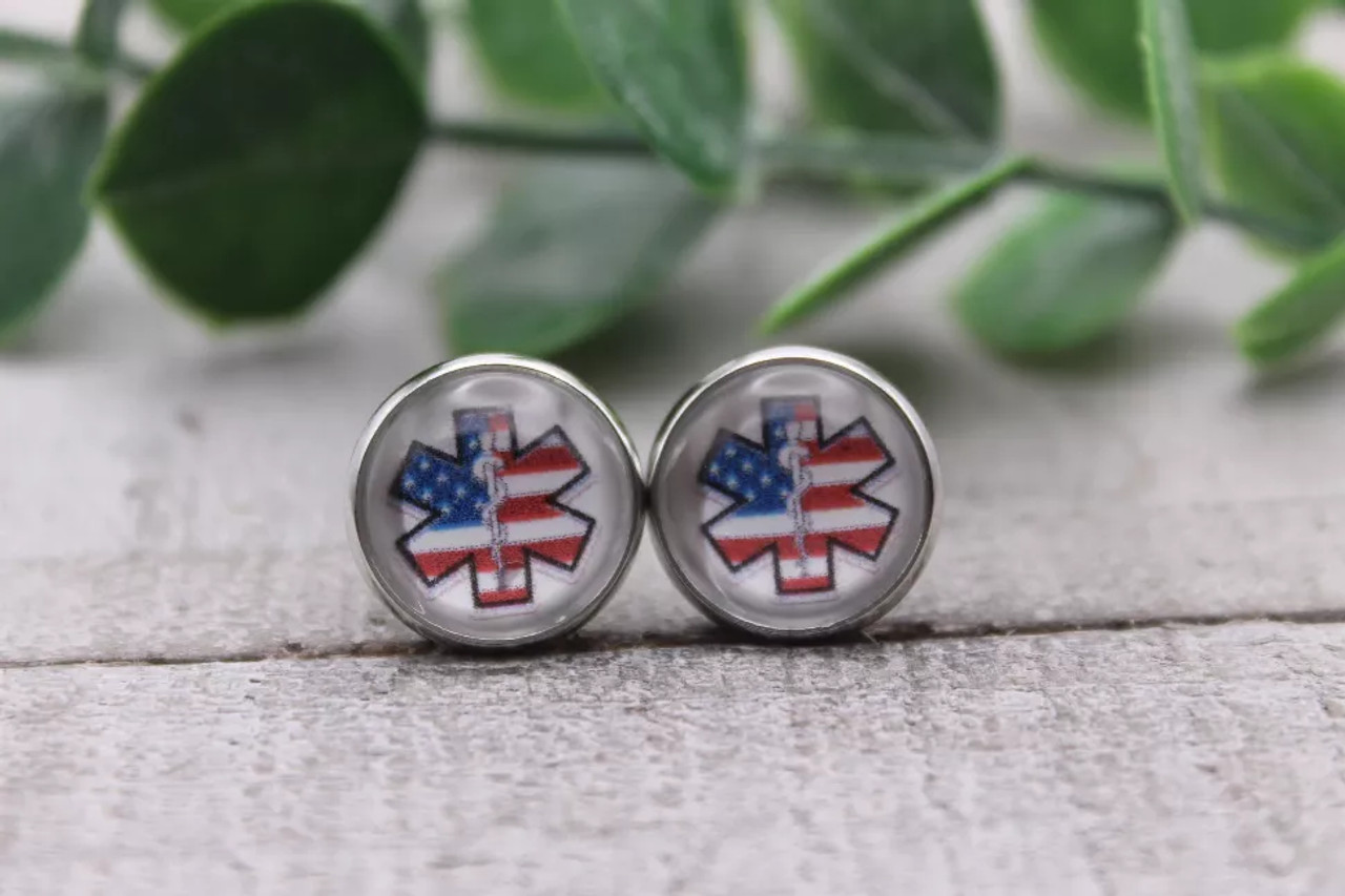 EMS Flag | Glass Stud Earrings | Hypoallergenic