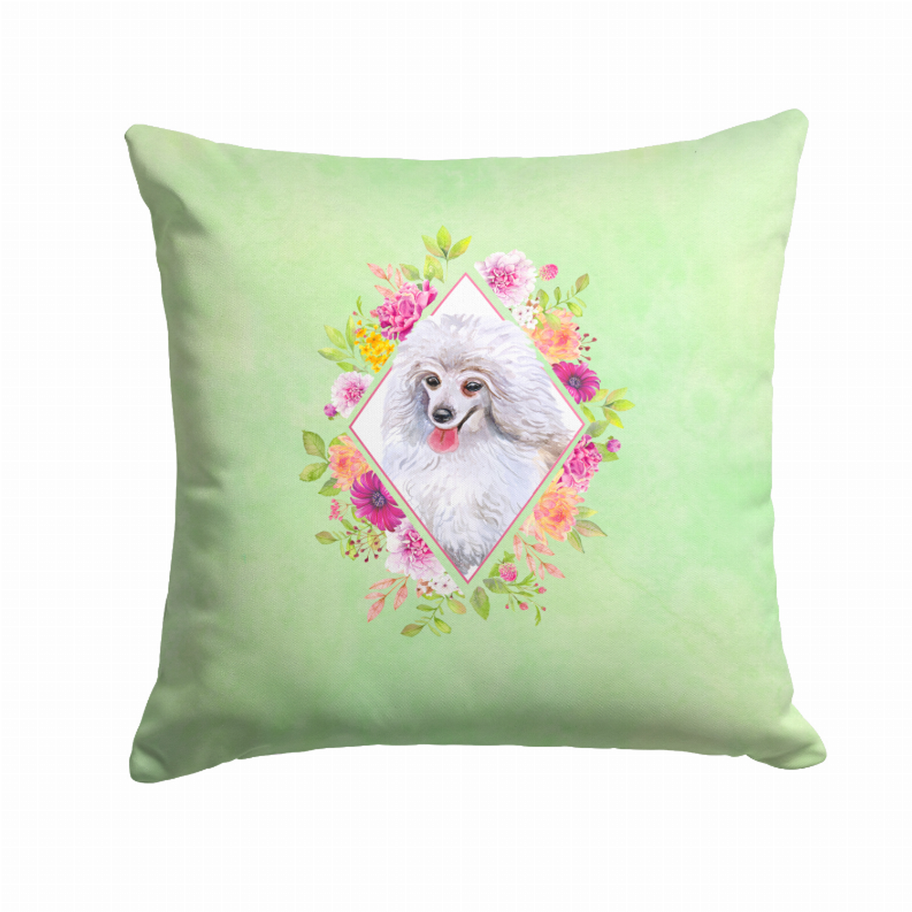 Floral Design with Dog Picture Fabric Decorative Pillow - CK4332PW1414