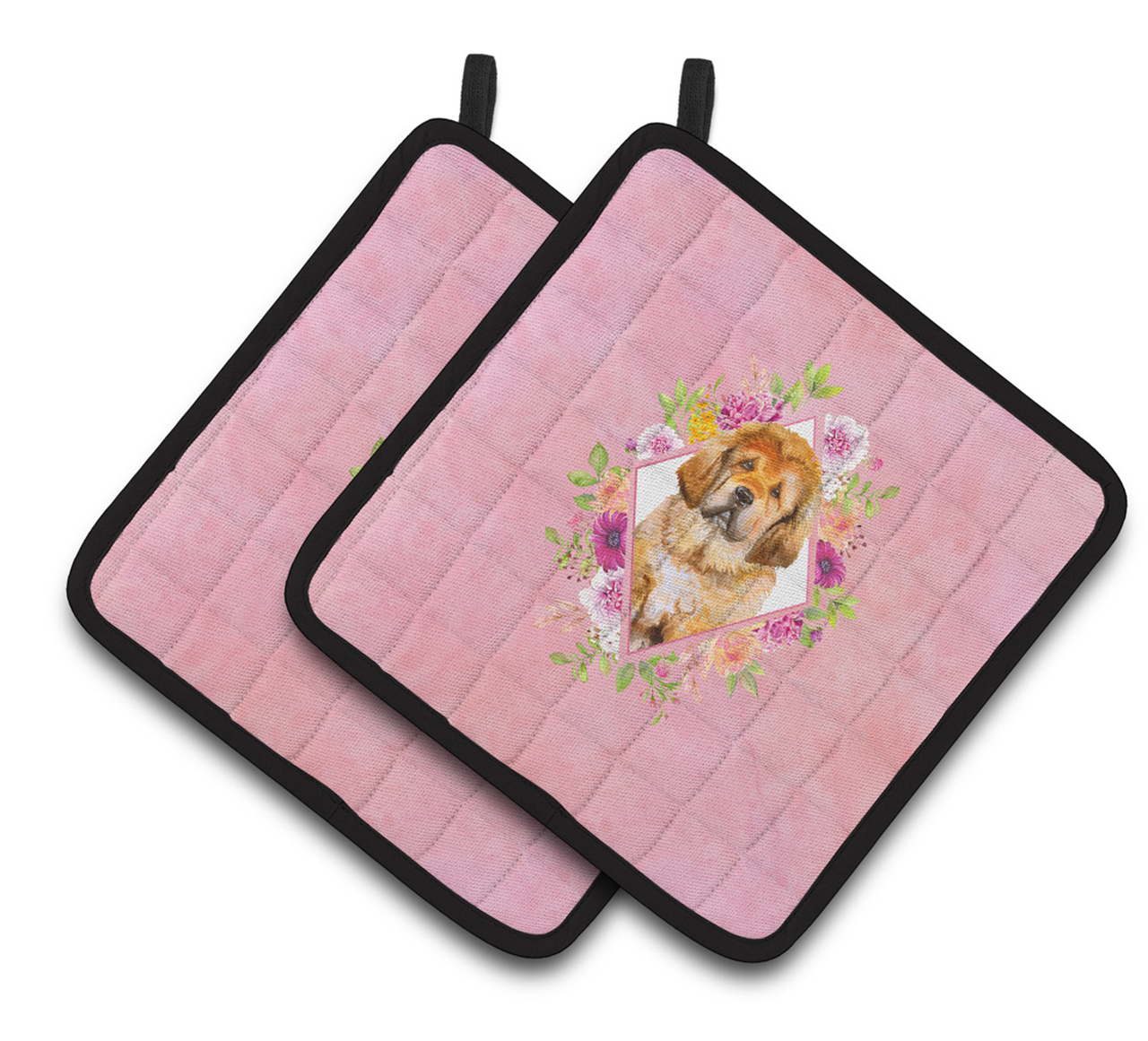 Dogs and Flowers Pair of Pot Holders - S000213B001695P003476V011