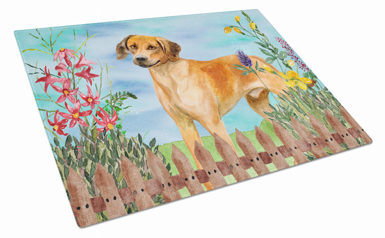 Spring Dog Print Glass Cutting Board Large