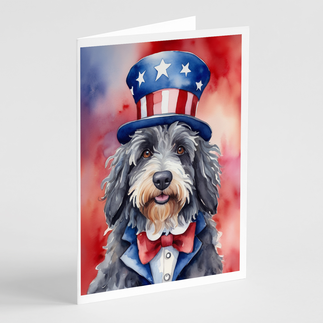 Bergamasco Sheepdog Patriotic American Greeting Cards Pack of 8