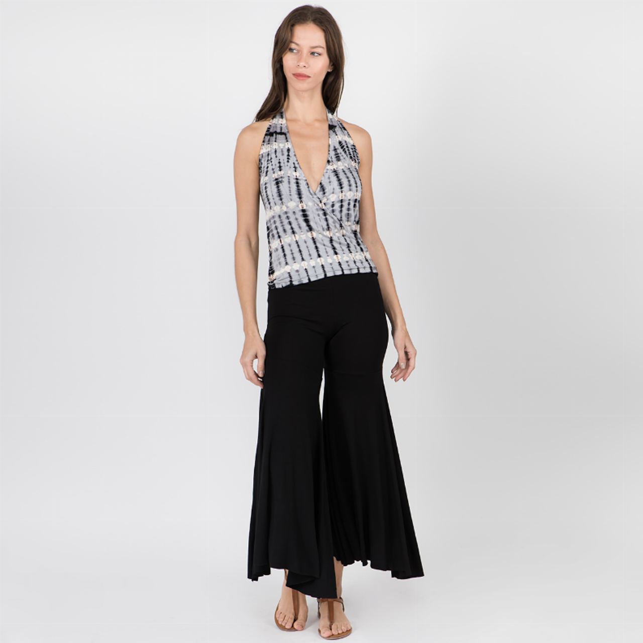 GEMMA PANTS - Rayon Spandex Hi-Lo Ruffle Cinch Pants - PAE345SWPantspae345s-blk-L