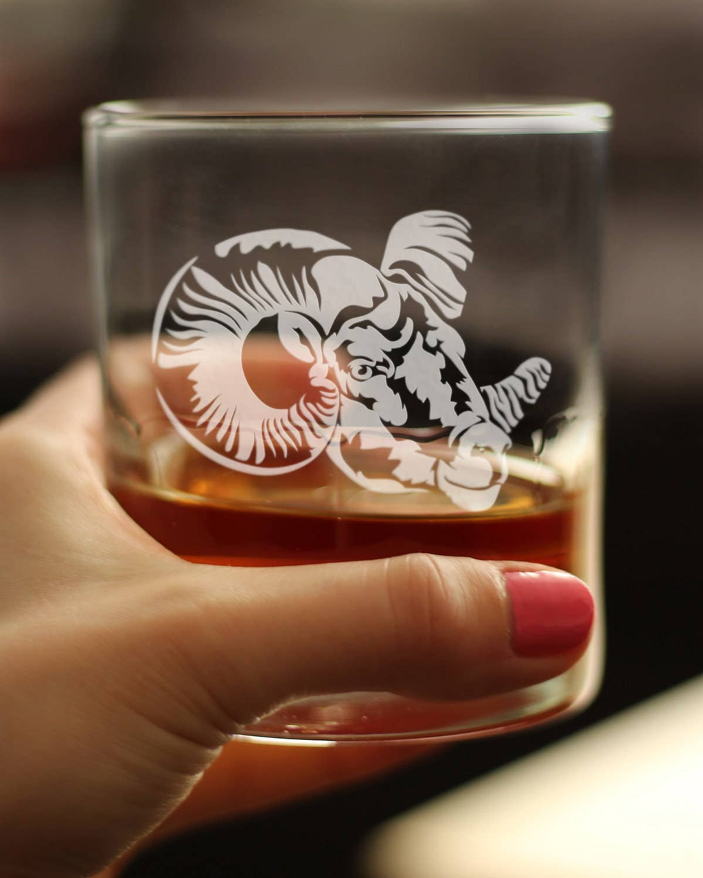 Ram Face Whiskey Rocks Glass - Bighorn Sheep Gifts and Decor