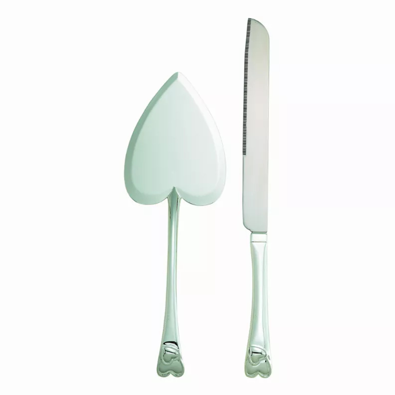 Cake Knife/Server Set, Heart Handle, Nickel Plated