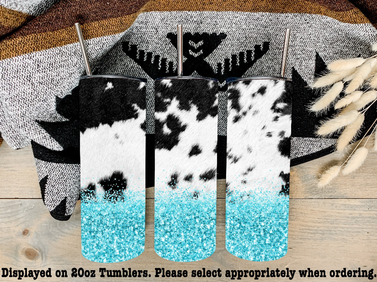 Cowhide Turquoise Glitter Steel Tumbler