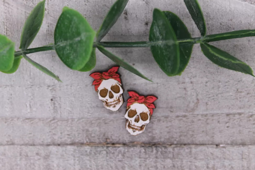 Skulls with Red Headbands || Stud Earrings || Hypoallergenic