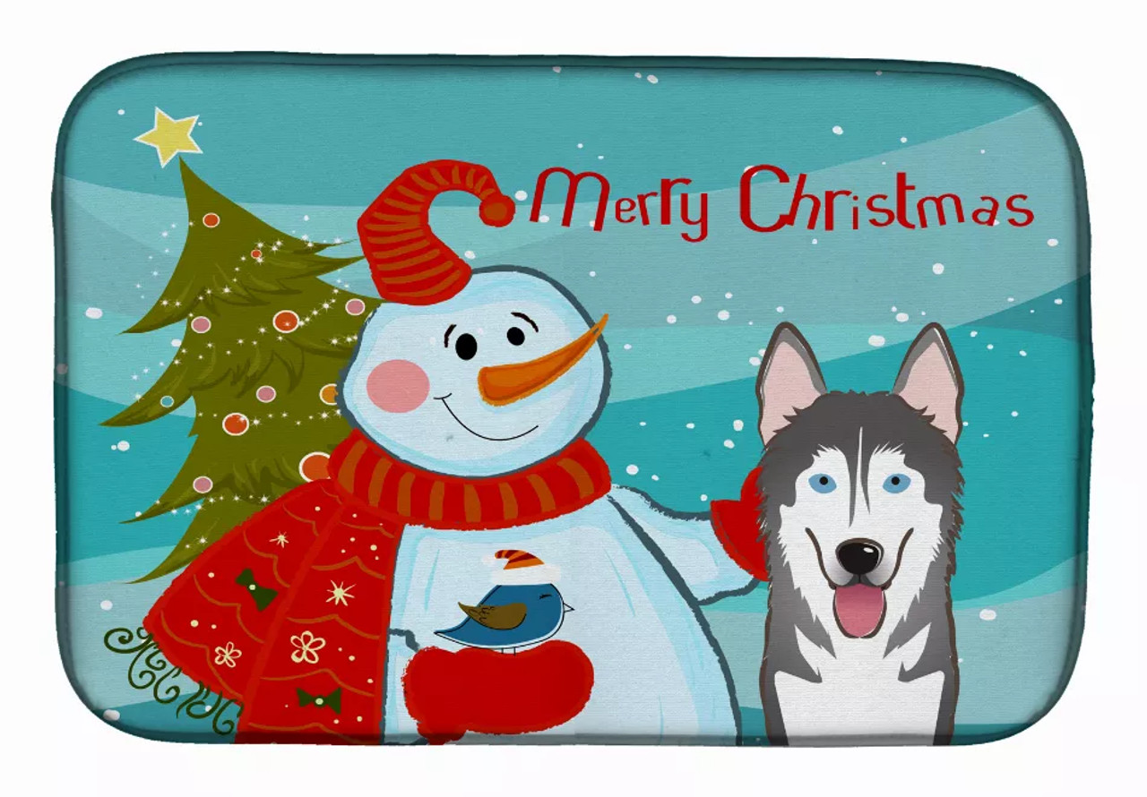 Snowman with Dog Dish Drying Mat - S000213B001695P115596V010