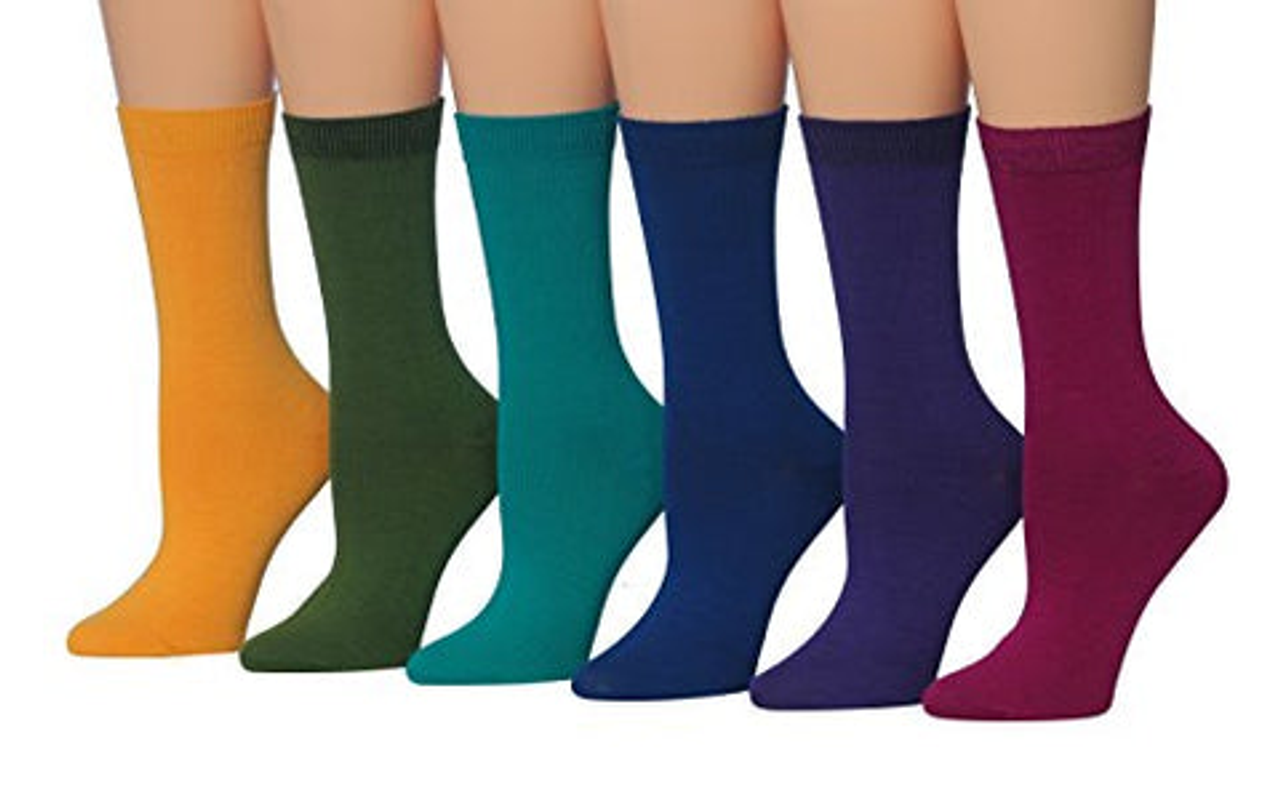 Tipi Toe Women's 6-Pairs Solid Colorful Patterned Crew Socks
