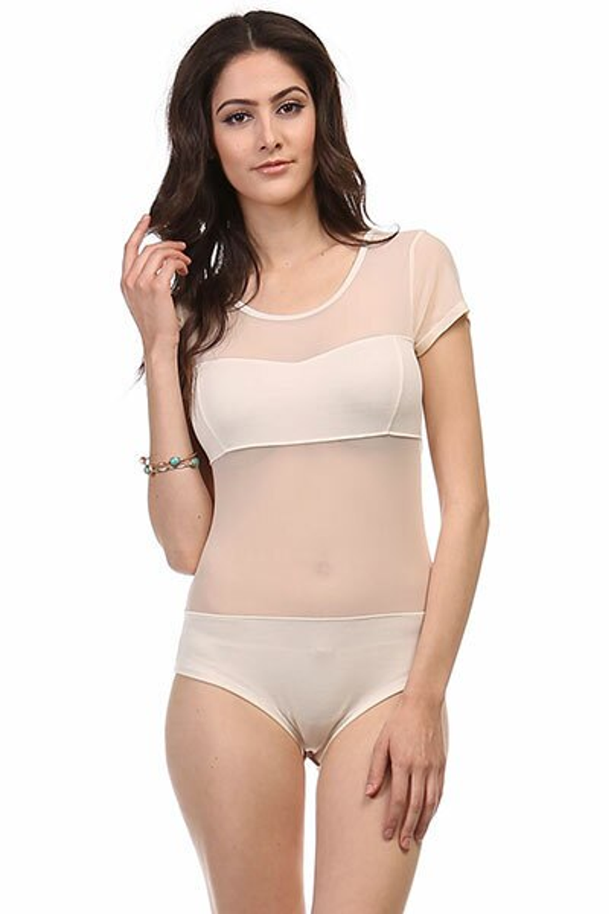 Mesh Cut Out  Bodysuit Nude
