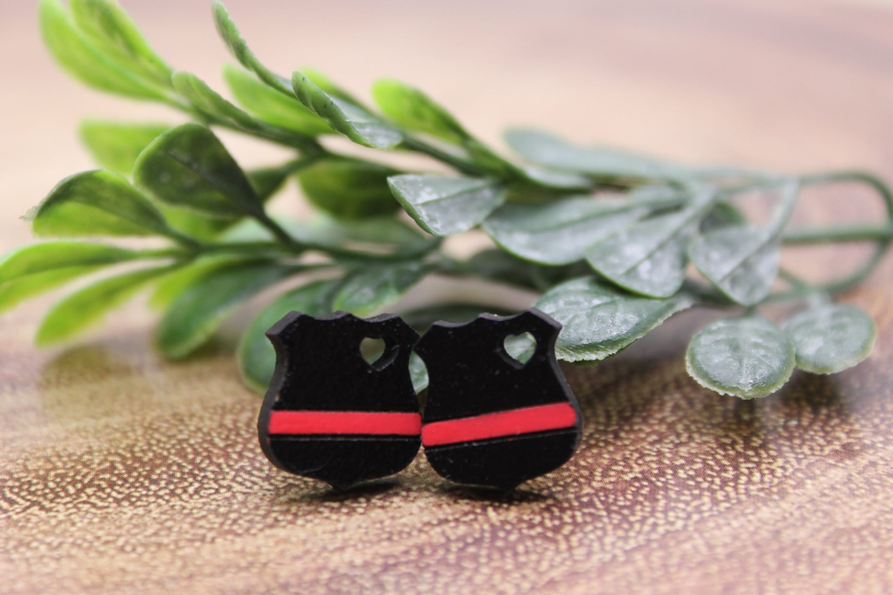 Red Line Badge Stud Earrings - RTS - hb1189
