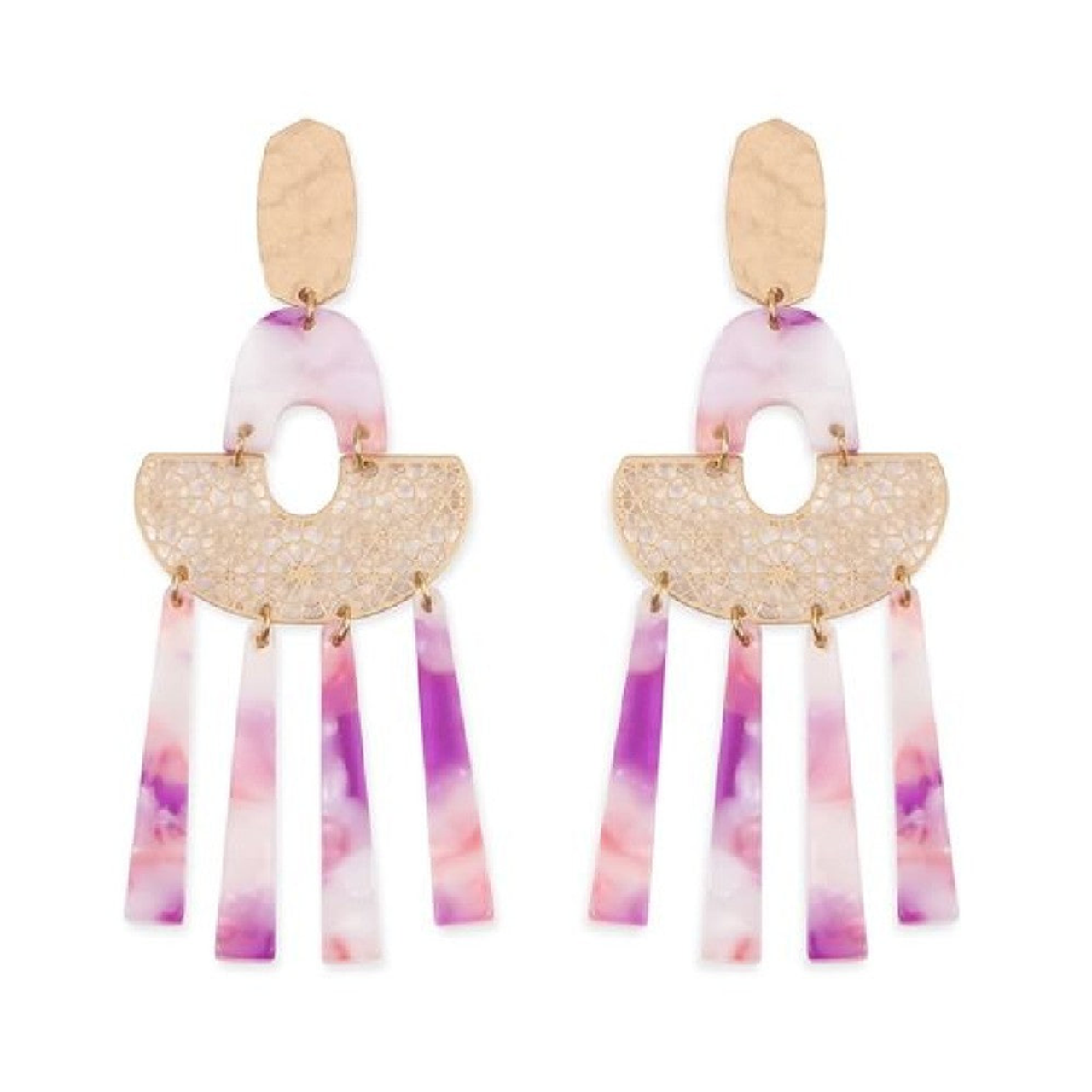 Acetate Marble Chandelier Dangle Drop Earrings - E6680PUR Acetate Marble Chandelier Dangle Drop Earrings - E6680PUR