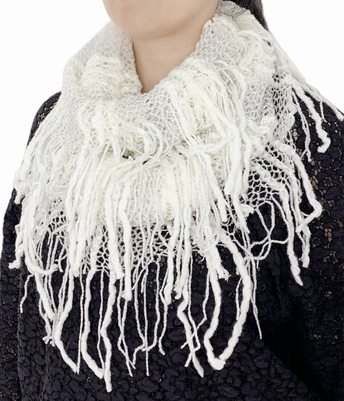 Knitted Silver Metallic Loop Infinity Scarf