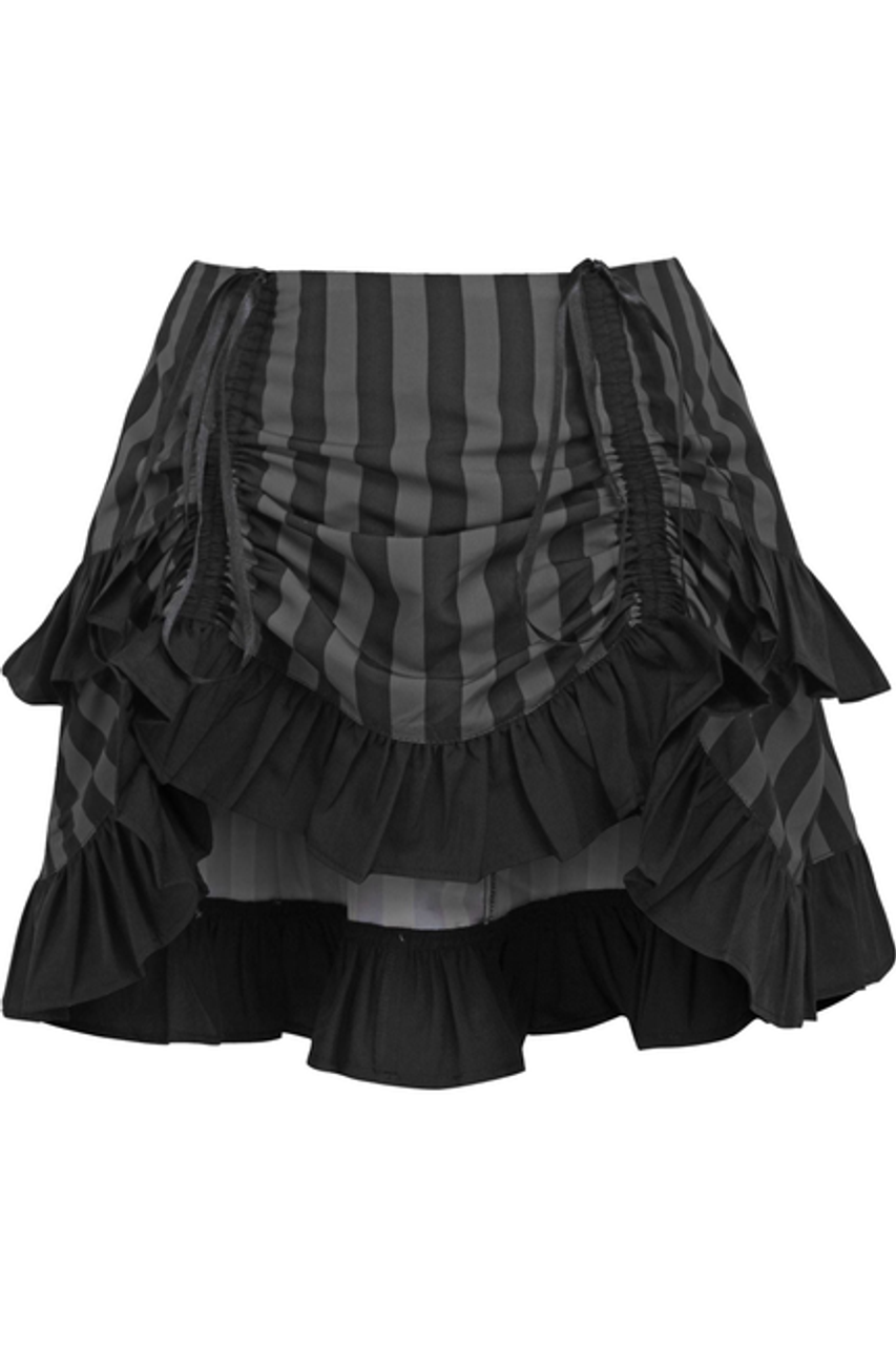 Grey/Black Striped Ruched Bustle Skirt